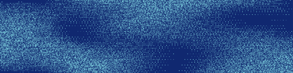 Obraz premium Tech digital background. Blue futuristic dotted grid pattern with shimmering texture and depth effect. Abstract glowing surface with modern pixel light impression. Technology vector illustration