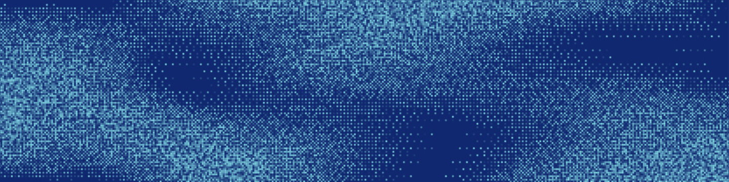 Tech digital background. Blue futuristic dotted grid pattern with shimmering texture and depth effect. Abstract glowing surface with modern pixel light impression. Technology vector illustration