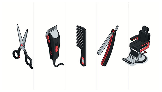 Barber Shop Equipment Set with Hairdressing Tools Isometric Icons