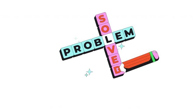 Funky solved crossword flash message success animation. Word puzzle with pencil. Brain teaser. Correct answers. Animated done UI state. Web design. Onboarding micro UX motion. Flat concept 4K video