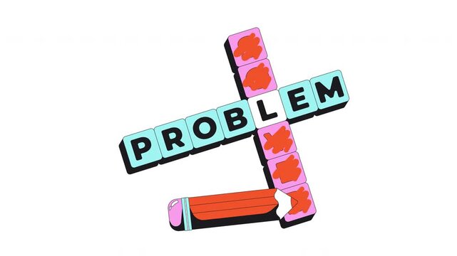 Funky unsolved crossword flash message error animation. Puzzle with pencil scribbling incorrect answer. Animated empty state. UI failure web design. Onboarding micro UX motion. Flat concept 4K video