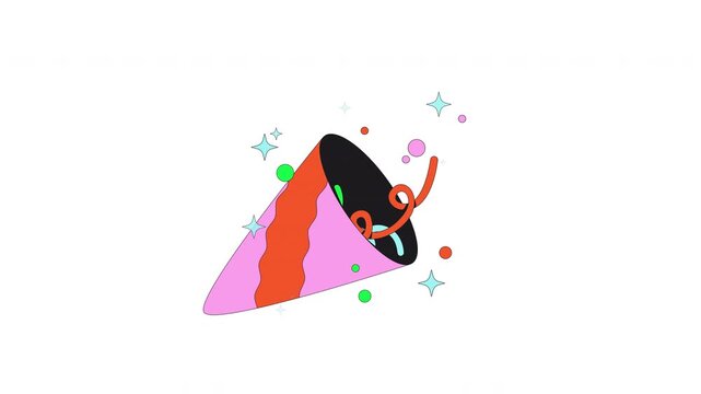 Funky party popper fanfare flash message success animation. Celebration burst with confetti and sparkles. Animated done UI state. Web design. Onboarding micro UX motion. Flat concept 4K video