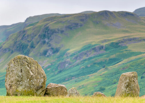 Ancient volcanic boulders at Castlerigg Stone Circle,The Lake District,Cumbria,England,UK.