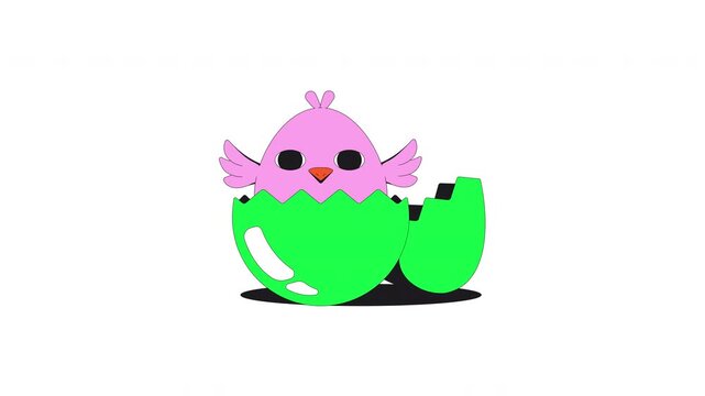 Groovy happy chick hatching flash message success animation. Cute funky baby bird hatched from egg shell. Animated done UI state. Web design. Onboarding micro UX motion. Flat concept 4K video