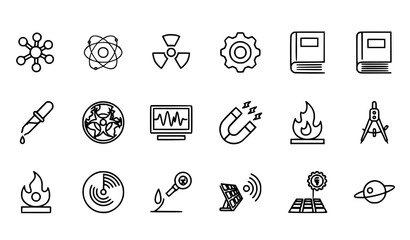 Thin line science and technology icon set with molecule atom nuclear biohazard radar solar panel and saturn vector collection © Lipi