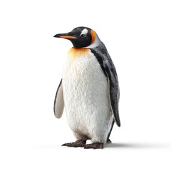 Fototapeta premium A small penguin standing alone on a white background looking very alert and curious