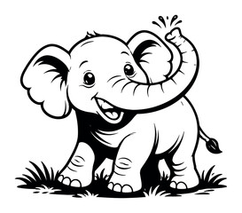 Naklejka premium Cartoon illustration of a cheerful baby elephant splashing water, a playful and adorable symbol for childhood and nature concepts