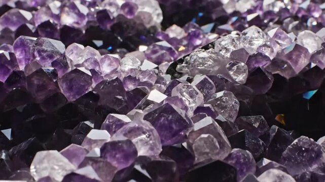 Close up of sparkling purple amethyst crystal cluster