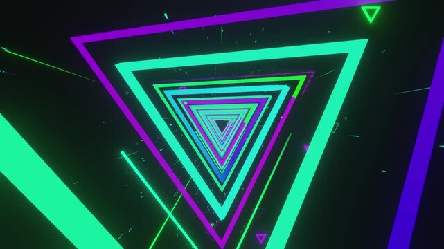 Seamless loop of a futuristic triangular tunnel for energetic music visuals, for VJ sets, high-tech club visuals,  electronic music festivals, stage screens and for LED video walls