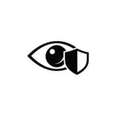 Obraz premium Privacy protection eye icon for cybersecurity and data protection, black and white privacy protection eye shield vector for digital security