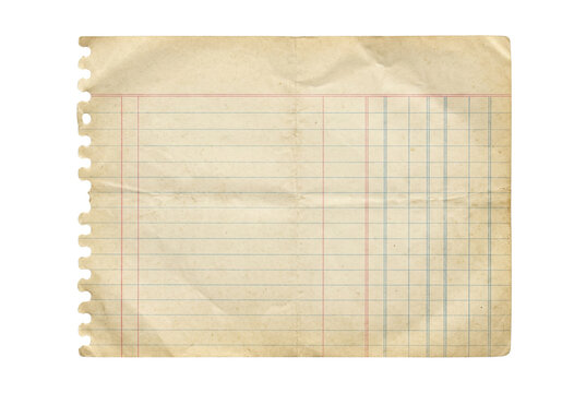 Vintage blank ledger paper sheet top view isolated. Retro notebook page.
