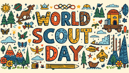 Fototapeta premium World scout day elements featuring animals, plants, and scenery perfect for scout groups, outdoor enthusiasts, and naturethemed designs.