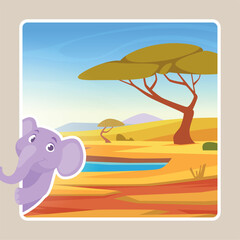 Fototapeta premium Peeking elephant. desert background outdoor landscape