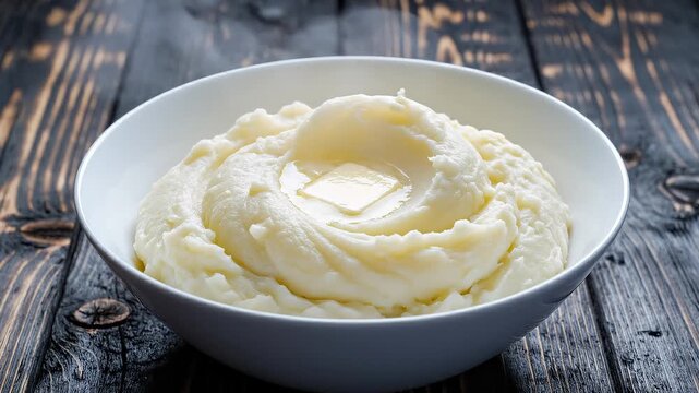 Steaming Bowl of Mashed Potatoes With Melting Butter on Top, Close Up
