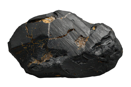 Black coal ore rock revealing texture and cracks, energy resource for industry, transparent background
