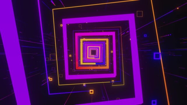 Seamless loop of an abstract geometric square tunnel for music visuals, for VJ sets, high-tech club visuals,  electronic music festivals, stage screens and for LED video walls