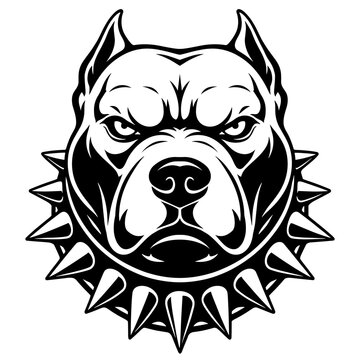 Powerful Pitbull Head Silhouette With Spiked Collar, Strong Guard Dog Mascot Illustration For Security And Pet Branding Designs