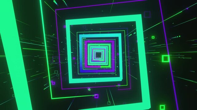 Seamless loop of an abstract geometric square tunnel for music visuals, for VJ sets, high-tech club visuals,  electronic music festivals, stage screens and for LED video walls