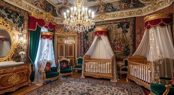 Luxurious Vintage Nursery with Ornate Furniture.