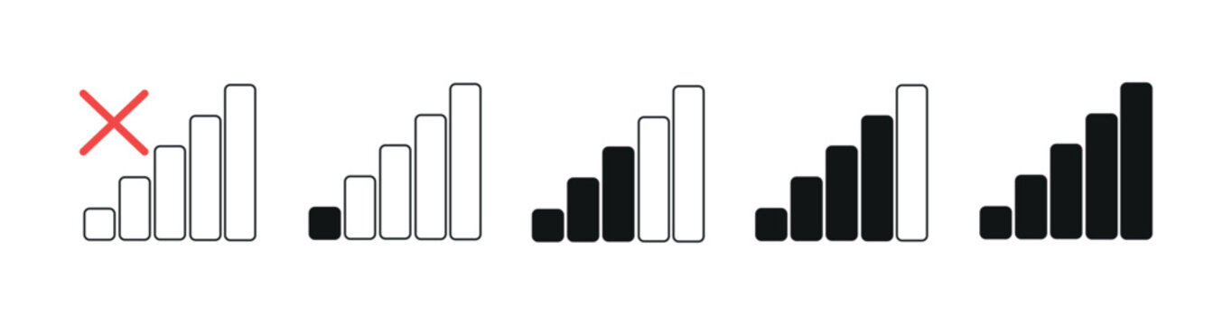 Set of linear flat icons representing no connection and mobile network symbols. Clean and modern outline style.