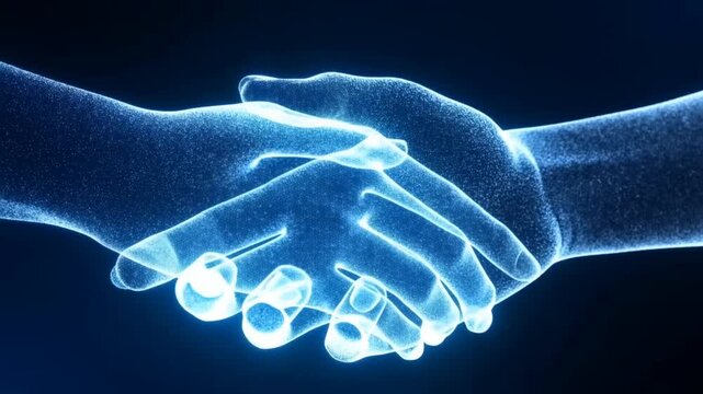 Digital hands reaching out to connect in a virtual space. Symbolizing collaboration, unity, and the future of technology in communication