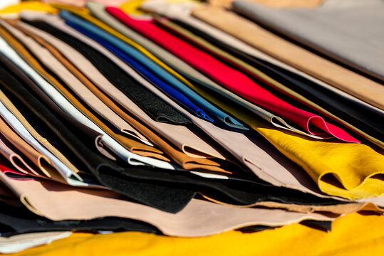 Colorful Leather Sheets Stacked in Overlapping Layers