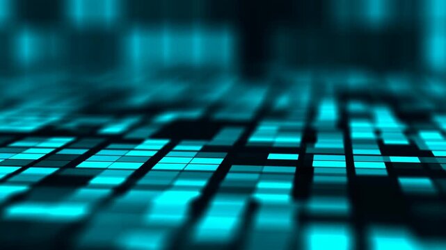 Abstract digital background with glowing blue and black pixelated patterns. Represents technology, data visualization, and modern digital art
