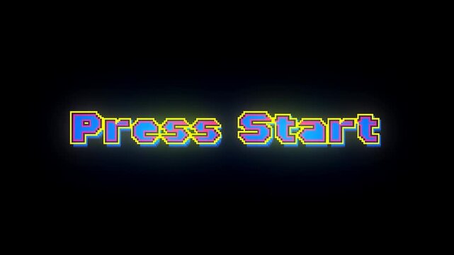 Retro video game "Press Start" screen with vibrant pixelated text. Invokes nostalgia and excitement for gaming enthusiasts and developers