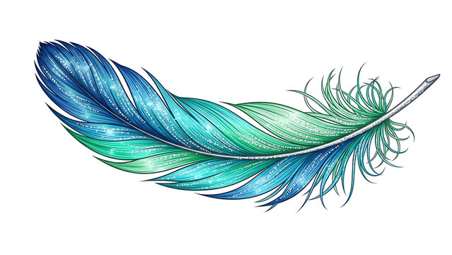 Iridescent peacock feather isolated on transparent background isolated on a transparent background