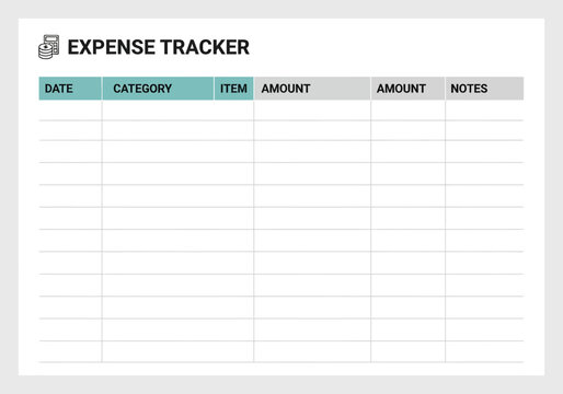 A person uses an expense tracker template to organize their financial records on a table.