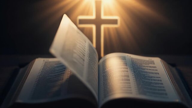 Personal contemplation of scripture illuminated by golden warmness and calmness