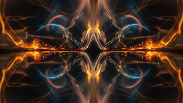 Abstract digital artwork with symmetrical forms and glowing effects