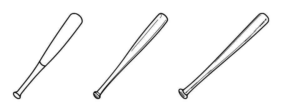 Baseball bat icon set with simple outline featuring sport equipment, baseball bat, icon with vector graphics and illustration