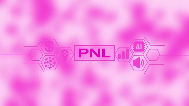 Soft pink abstract background with luminous digital for finance, ideas, AI, and sound, with the letters PNL prominently displayed in the center