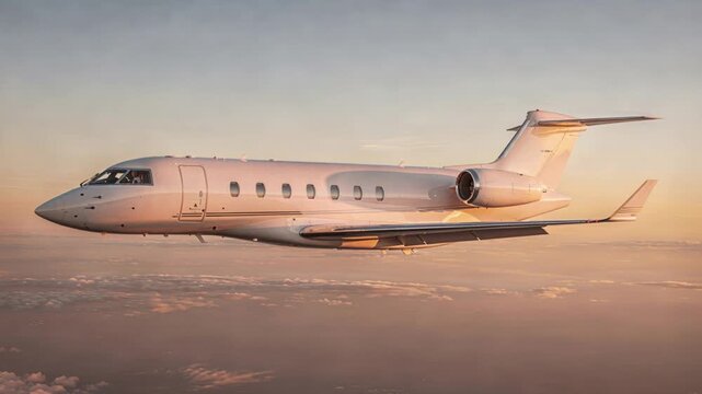 Sophisticated jet outline highlighting fuselage in sunset ambiance