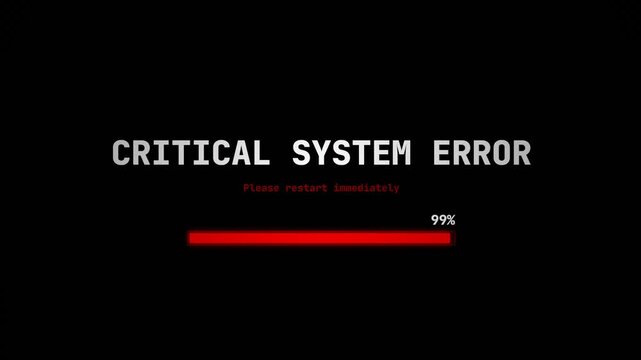 Critical System Error Message with Red Loading Progress Bar and Glitch Effect Background