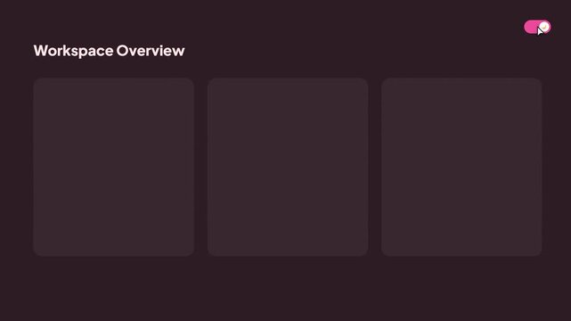 Minimalist Workspace Overview Dashboard with Soft Pink Light Mode to Dark Mode Toggle Switch