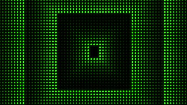 Abstract square grid of metallic green dots on black background, minimal modern design with central focal point and sleek digital texture.