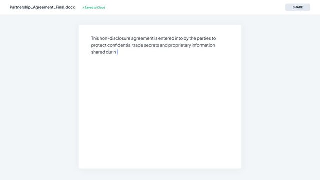 Legal Document Editor Interface Drafting a Non-Disclosure Agreement with Collaboration Invitation Feature