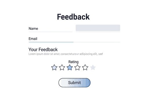 A person submits feedback on a webpage with a rating system and form fields.