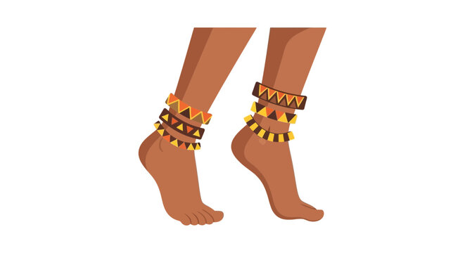 Illustration of legs with colorful tribal-style anklets.