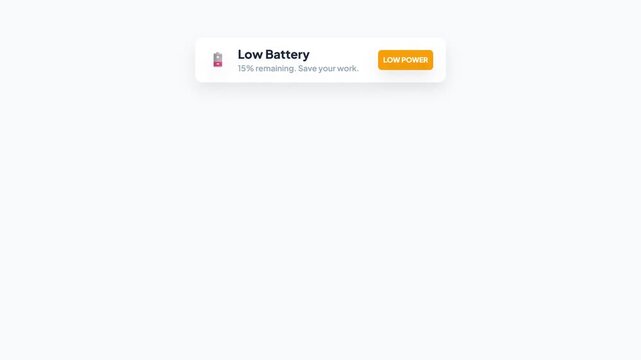 System UI low battery warning notification toast with low power mode button and icon