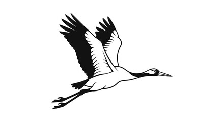 Obraz premium Illustration of a flying crane with outstretched wings and long legs.