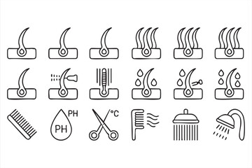 Obraz premium Beauty Salon Icons with Hair Care Tools and Treatment Symbols