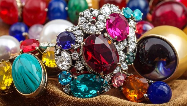 Macro Shot of Assorted Gemstones and Jewelry.