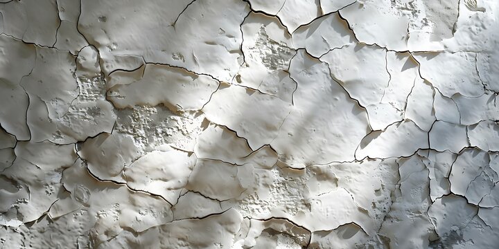 white cracked wall surface with peeling paint and rough texture