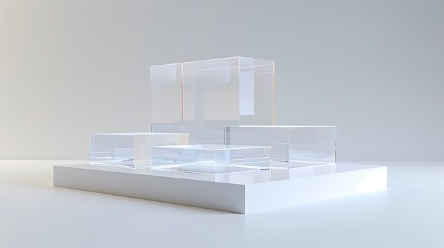 clear glass or acrylic cubes on white base with soft lighting