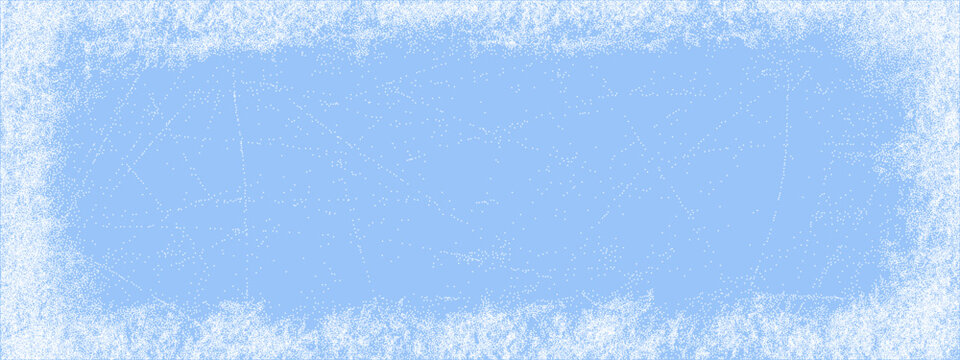 Frame ice texture and grunge overlay effect with scratchy background snowy. Grainy winter frozen and noise blue border with vector rink graphic. Element frame crack and abstract grunge splash.