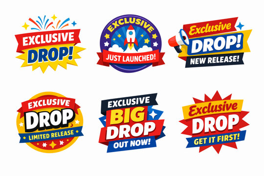 Exclusive drop big release badges set, just launched new collection, limited offer and get it first stickers
