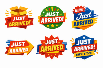 Obraz premium Just arrived concept labels and stickers set for new product arrivals in retail store marketing and promotion